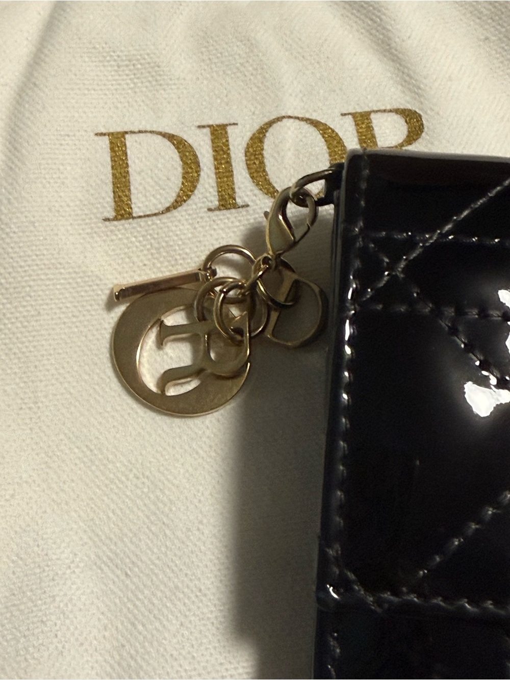 Dior Black Patent Quilted Trifold Wallet Gold tone Dior Charms! In Dustbag & COA - Picture 2 of 16